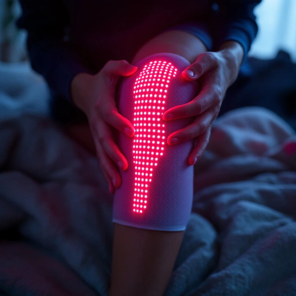 The True Healing Co red light therapy wrap on a knee